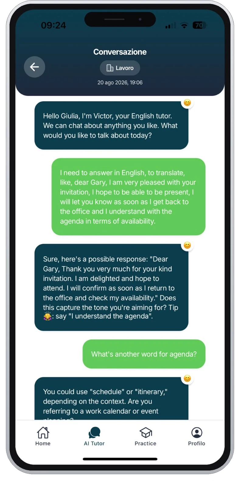 Conversazione con l'AI Tutor